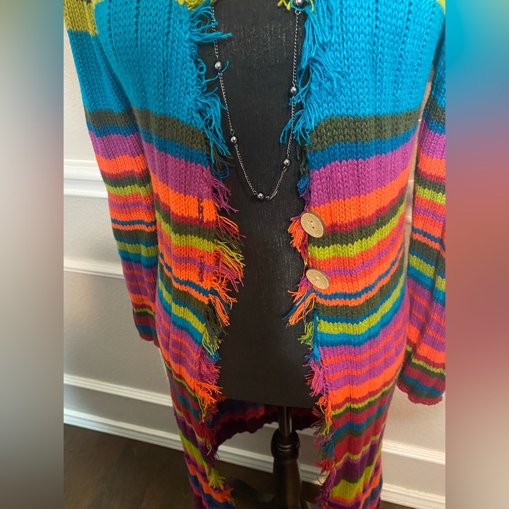 Multicolor Striped Women's Cardigan || Size 14 (see measurements in description) - Picture 2 of 11